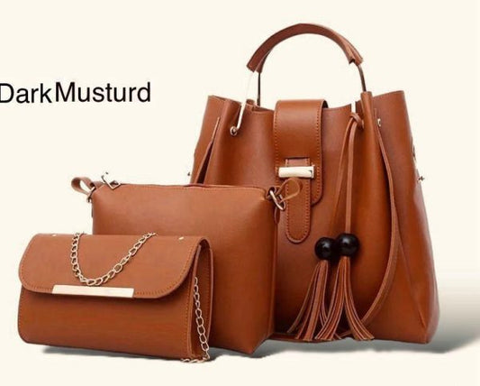 Elegant 3Pcs Soft Leather Handbag Set – Stylish & Versatile